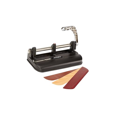 Swingline 2-7 Hole Punch, Adjustable, Heavy Duty Hole Puncher, 40 Sheet Punch Capacity, Chrome/Black/Woodgrain (74400), Metal
