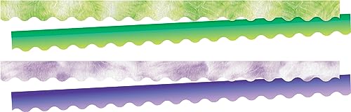 Barker Creek Double-Sided Scalloped Border, 4/Set, Purple & Lime Tie-Dye, Decorate with 156' of Scalloped Border, Coordinating Designs Printed On Both Sides for Twice The Value, 2.25" x 156' (4360)