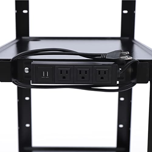 banborba Mobile Utility AV Cart, 4-Tier Rolling Presentation and Media Cart on Wheels, Rolling Projector Cart, Rolling Standing Desk Stand Up Desk with Height Adjustable Shelf & Pullout Keyboard Tray