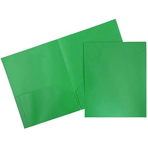 JAM PAPER Plastic 2 Pocket POP Folders - Durable School Folders - Green - Bulk 96/Pack