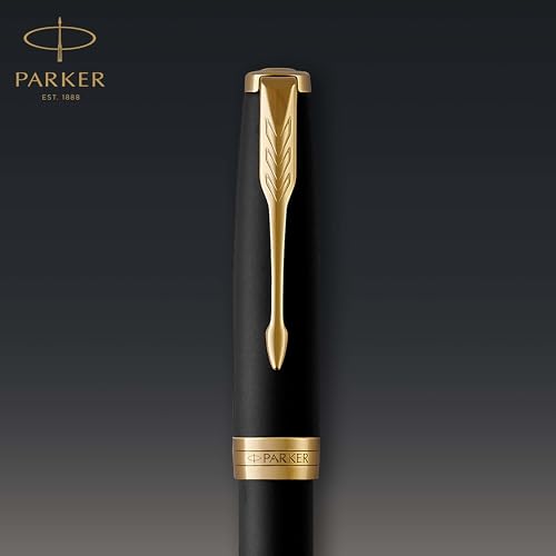 PARKER Sonnet Fountain Pen, Matte Black Lacquer with Gold Trim, Fine Nib (1931516)