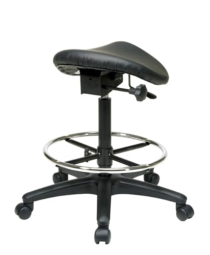Scranton & Co Adjustable Backless Drafting Chair, Padded Saddle Seat, Pneumatic Height Adjustment, 22.5" Wide, Black Finish, Ergonomic Design, Home Office or Studio Seating