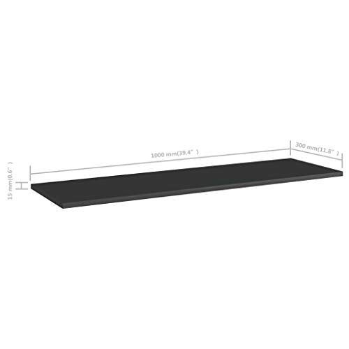 POUFGDR Bookshelf Boards 8 Pack, 39.4x11.8x0.6 Inch Engineered Wood, High Gloss Black Bookshelf Panels for Additional Storage Space