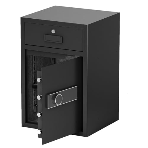 HOYOC Electronic Safe Deposit Box, Steel Code Lock Depository Safe with 2 Emergency Keys 35.4'' Steel Safe Box Strong Box, for Home Hotel Restaurant and Office (Black),23.6"
