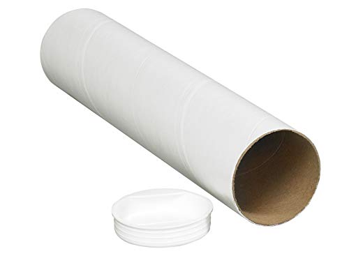 BOX USA White Mailing Tubes with Caps 2" x 6", 50-Pack