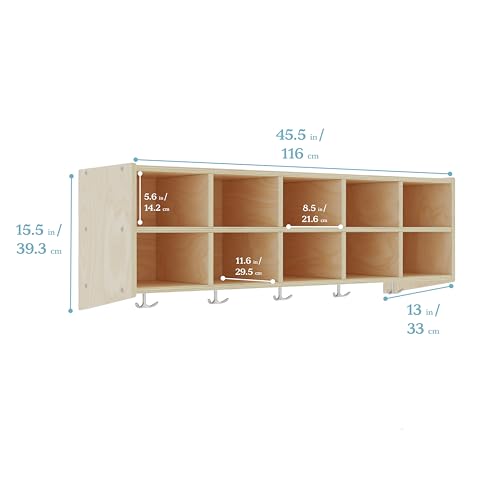 ECR4Kids Streamline 10-Section Hanging Coat Locker with 10 Scoop Front Bins, Cubby Storage, Blue