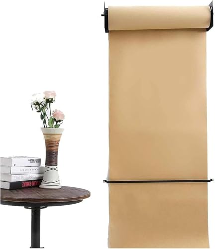ZOCWJK Kraft Paper Roll Display Kraft Paper Dispenser & Cutter - Wall Mount Note Paper Roll Holder, with 164 ft Paper Roll for Office Coffee Shop,Steel Frame Wide-37cm/14.5in