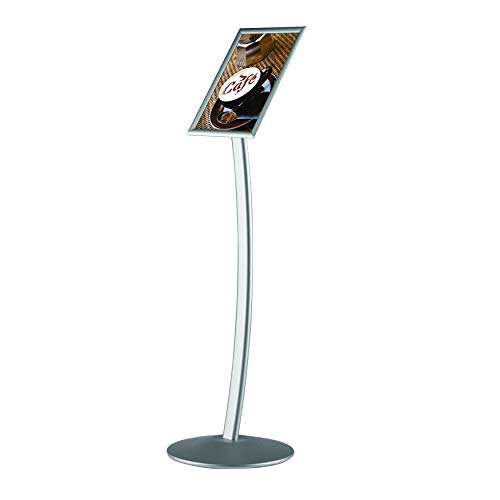 M&T Displays Curved Menu Board, 8.5x11 inches Silver Pedestal Sign Holder Floor Standing Aluminum Front Loading Easy Open Poster Message Advertisement Holder for Restaurant Cafe Hotel (2-Pack)