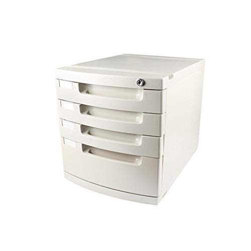 SDVantage Flat File Cabinet, Desktop Lock Plastic Drawer Storage Organization, with Lock/Blank Label and Multiple Drawers-White (Medium 4)