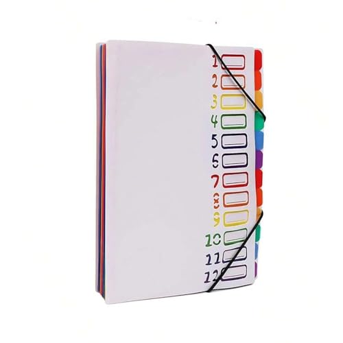 File Folders A4 Letter Size, Multicolor 12 Pocket Expanding Project Sorter Heavy Duty Monthly Plastic Expandable Folder Organizer File Jacket(White)