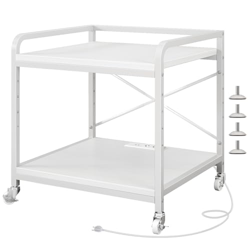 METYERRY Under Desk Printer Stand with Power Outlet, Adjustable Shelf,White