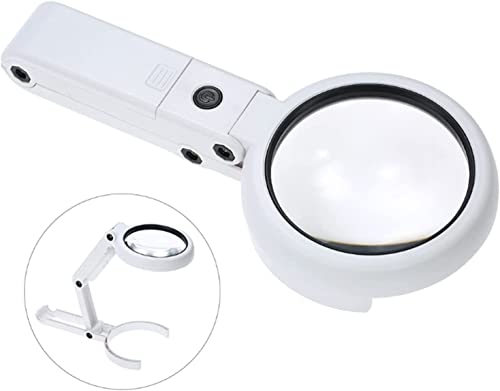DULASP Reading Magnifier, 5X HD Handheld Magnifier Illuminated Desktop Magnifying Glasses with 8 Led Lights & Foldable Handle for Seniors and Children, for Reading, Educa