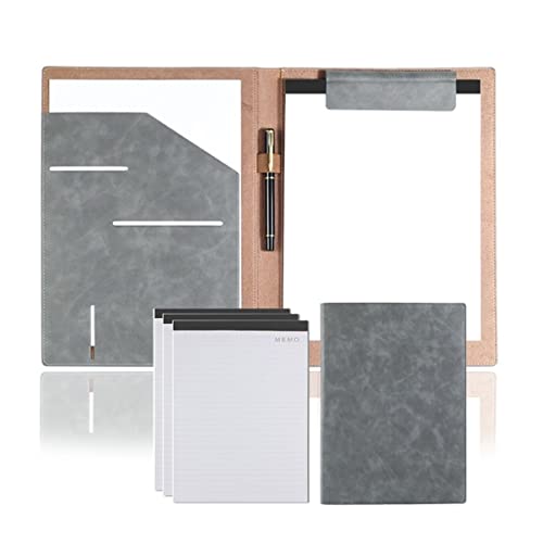 Padfolio Organizer Binder,Portfolio, PU Leather A4 Clipboard Business Portfolio Padfolio File Folder Interview Resume Document Storage Organizer with Writing Pad for Meeting and Interviews(Gray)