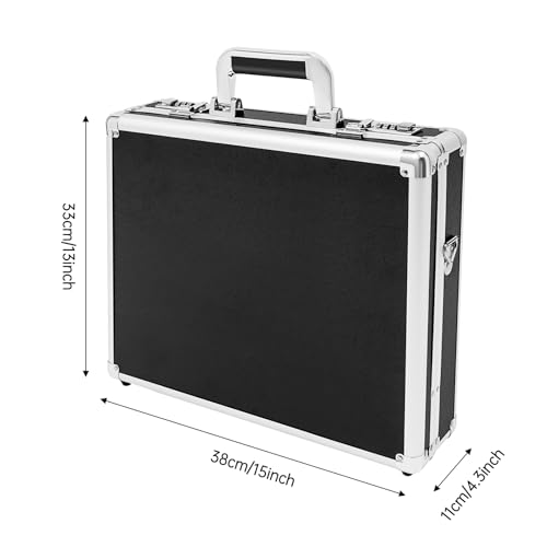 MhdunueSK Locking Briefcase,Aluminum Combination Lock Hard Laptop Case with Strap,15x13x4.3 Inch Briefcases for Men and Women (Black)