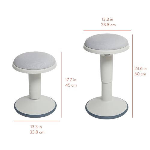 Back2School Express Adjustable Height Wobble Stool, Active Seating Chair with Padded Cushion, Ergonomic Flexible Desk Stool for Teens and Adults, Light Grey