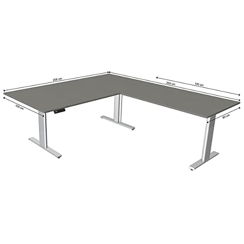 Kerkmann Move.3 Corner Desk | Electric Height Adjustable | Silver Frame | H x W x D 720-1200 x 2000 x 1000 mm | Graphite | Seat and Standing Table Office Table Work Table