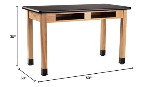 NPS 30x60" Solid Ash Wood Science Lab Table with Book Compartments in Black