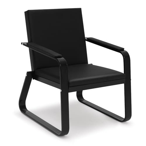 walnest Guest Reception Chair with Padded Arms, PU Leather, Heavy Duty 330 Lb Capacity, Black (Black, Single seat)