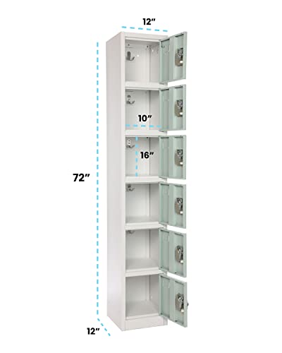 AdirOffice Large School Locker with 6 Doors 6 Hooks Storage Locker - Metal Storage Locker Cabinet Ideal for School, Garage, Office Lockers - (6 Door, Misty Green)