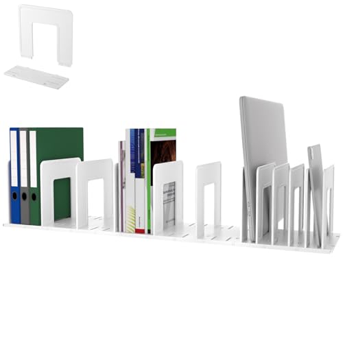 LuluEasy Adjustable Vertical File Sorter Sturdy Plastic Expandable Upright File Holder, Desktop Binder Organizer, Home School Office File Organizer Bookshelf Divider, Assemble Easily Endlessly, White