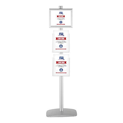 M&T Displays Free Standing Aluminum Display Stand Single Sided Document Brochure Sign Holder Front Loading Portrait Landscape Silver Snap Frame 1x(11x17) and Clear Acrylic Pocket 1x(8.5x11) Inch
