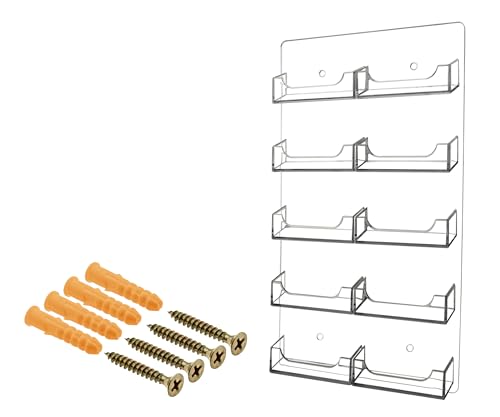 Marketing Holders 12 Pack Hanging Business Card Holder with Hardware for 3.5" x 2" Contact or Appointment Cards Clear Acrylic 10 Pocket Rack for Schools and Corporate Meeting Rooms
