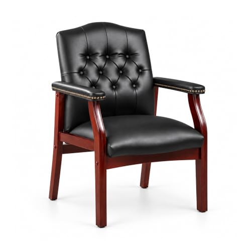 Elyveont Leather Office Reception Chair for Waiting Room, Black Guest Chairs with Padded Seat, Executive Side Lobby Chair for Conference, Church, Pastors