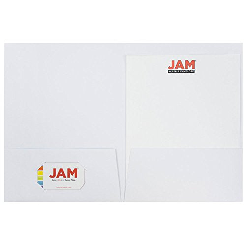 JAM PAPER Two Pocket Textured Linen Presentation Folders - Letter Size Business Folder - White - Bulk 100/Box