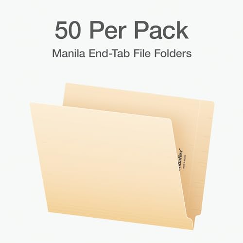 Pendaflex End Tab Fastener File Folder, Manila Folders with Two 2" Bonded Prong Fasteners, Reinforced Straight Cut Tabs, 50 Per Box (44710)