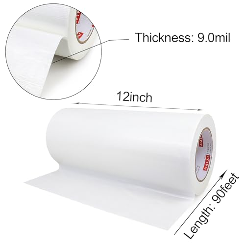 12 Inch Wide Duct Tape, Industrial Grade 30Yards (90 ft) Wide Tape Duct, 9 Mil Heavy-Duty, Waterproof, Strong, Flexible, No Residue, for Crafts & Home Improvement (White, 12'' x 90ft)