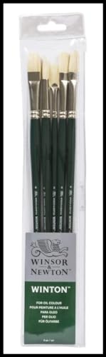 Winsor & Newton Winton Long Handle Brush (5 Pack) (Round 6, Filbert 6, Flat 6, Bright 8, Fan 3)