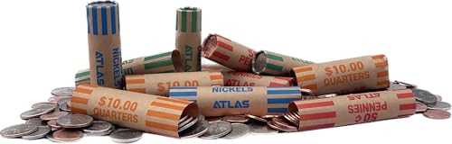 ATLAS Preformed Coin Wrappers - 1008 Count Assorted Coin Roll Wrappers - Penny, Nickel, Quarter, and Dime - Sort Your Loose Change by Hand or use Any Brand of Automatic Coin Sorter (ACW-1008A)