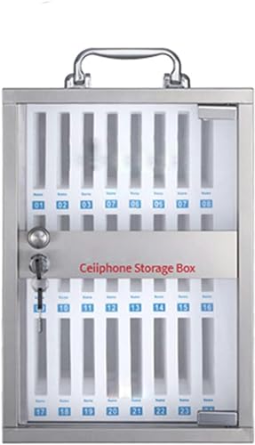 CZHIXG Wall-Mounted Stainless Steel Cell Phones Storage Cabinet, Pocket Chart Storage Locker Box, with Handle and Security Lock for Classroom Office (24 Slots)-1