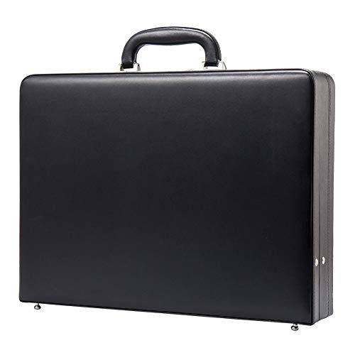 Hard Attache Briefcases for Men & Women/Bonded Leather Slim Hard-sided Laptop Cases with Combination Locks - Black D2810