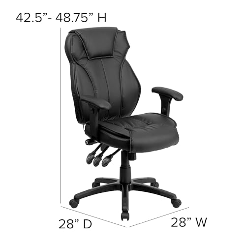 Flash Furniture LeatherSoft Swivel Ergonomic Office Chair with Arms, Black