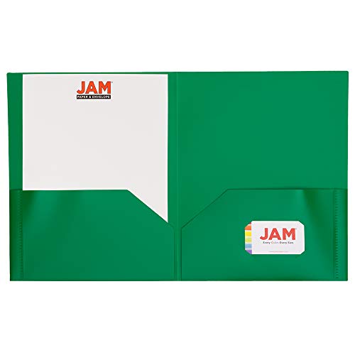 JAM PAPER Plastic 2 Pocket POP Folders - Durable School Folders - Green - Bulk 96/Pack
