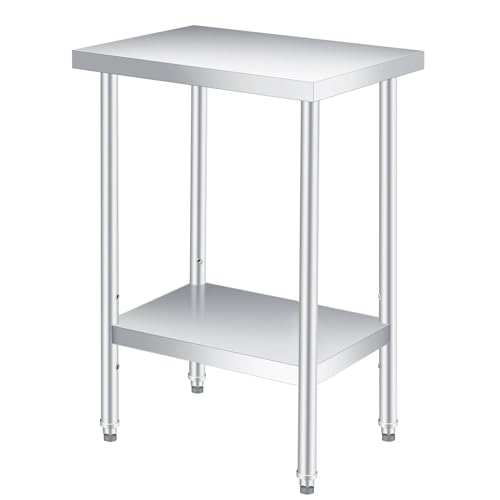SunnyFurn Heavy Duty 201 Stainless Steel Outdoor Side Table – Double Layer Prep Surface – Adjustable Undershelf – Rust-Resistant, Easy to Clean – 12x24x35in, Double Layer Without Wheels
