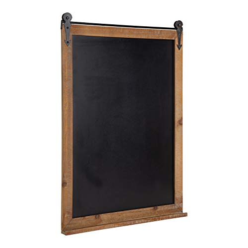 Kate and Laurel Cates Modern Farmhouse Barn Door Wood Framed Chalkboard, Rustic Brown