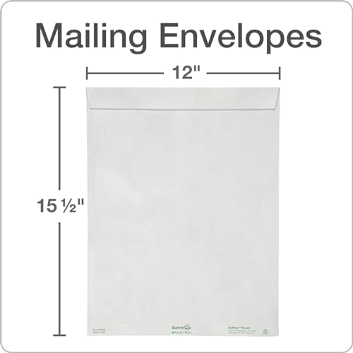 Quality Park Survivor Tyvek Envelopes, 12" x 15-1/2", Made with Lightweight and Strong DuPont Material, Peel and Seal Closure, White, 100 Per Box (QUAR1790)