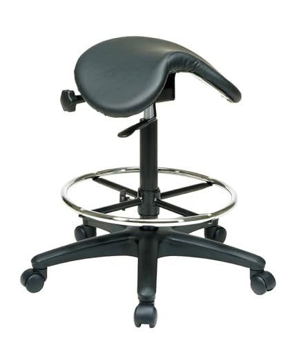 Scranton & Co Adjustable Backless Drafting Chair, Padded Saddle Seat, Pneumatic Height Adjustment, 22.5" Wide, Black Finish, Ergonomic Design, Home Office or Studio Seating