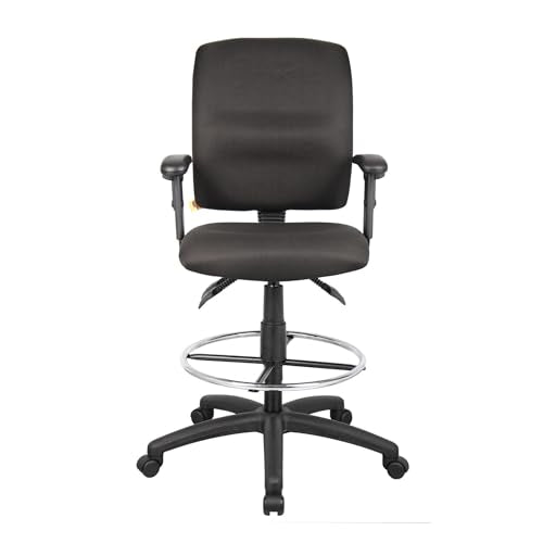 Benzara Jea Drafting Stool, Seat Tilt Lock, Adjustable Arms, Black Crepe