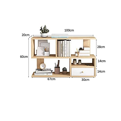 UINGBPXT Bookcase Desktop Bookshelf with Drawer Storage Cabinet Small Bookcase Multifunctional Desktop Display Shelf Rack for Home and Office High Capacity, 100cm