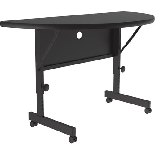 Correll FT2448HR-01 Deluxe Flip Top Table, 24" x 48", Black Granite High Pressure Laminate Half Round Top