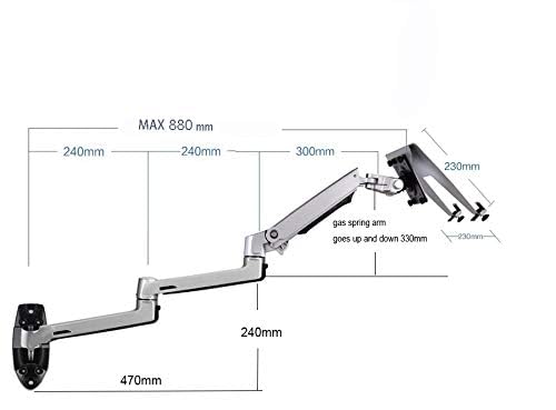 NBGYS XSJ8013WT Wall Mounted Desk with Monitor and Laptop Stand, Adjustable Laptop Arm for Couch, Bed, Under Desk Mount, Portable Vertical Laptop Holder with Storage, Fits 17-27"