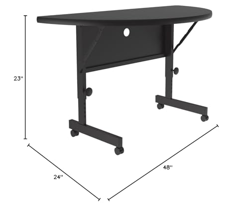 Correll FT2448HR-01 Deluxe Flip Top Table, 24" x 48", Black Granite High Pressure Laminate Half Round Top