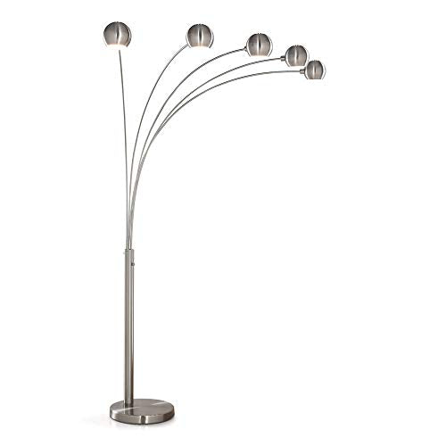 HOMEGLAM Orbs 5 Lights Arc Floor Lamp, Dimmer Switch, Bulbs Included (Brushed Nickel)