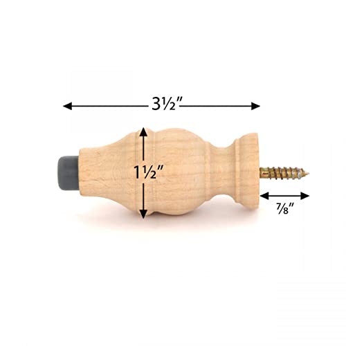 Renovators Supply Manufacturing Wooden Door Stop Bumper Wall Mount 3.5" Long Unfinished Maple Hardwood Door Stopper Rubber Bumper for Absorbing Shock Wall Protector with Hardware Pack of 10