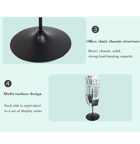 ZHDLdpUS Floor Standing Literature Stand, Rotating Mesh Magazine Holder, Metal Wire Display Rack with Pockets and Mobile Wheel, Perfect for Thrift(Color:Style 7)