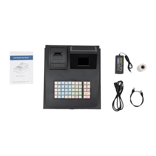 48 Keys Electronic Cash Register, Dual-Screen Commercial POS System Thermal Receipt with Printer 8-Digital LED Money Box & PC Connectivity for Retailer Supermarket Restaurants