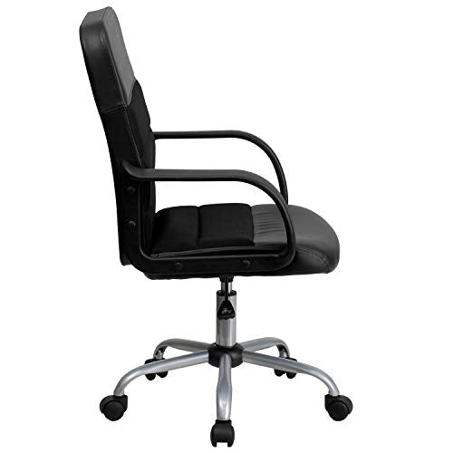 Flash Furniture Manor Mid-Back Swivel LeatherSoft Desk Chair with Headrest and Padded Arms, Adjustable Height Padded Ergonomic Office Chair, Black